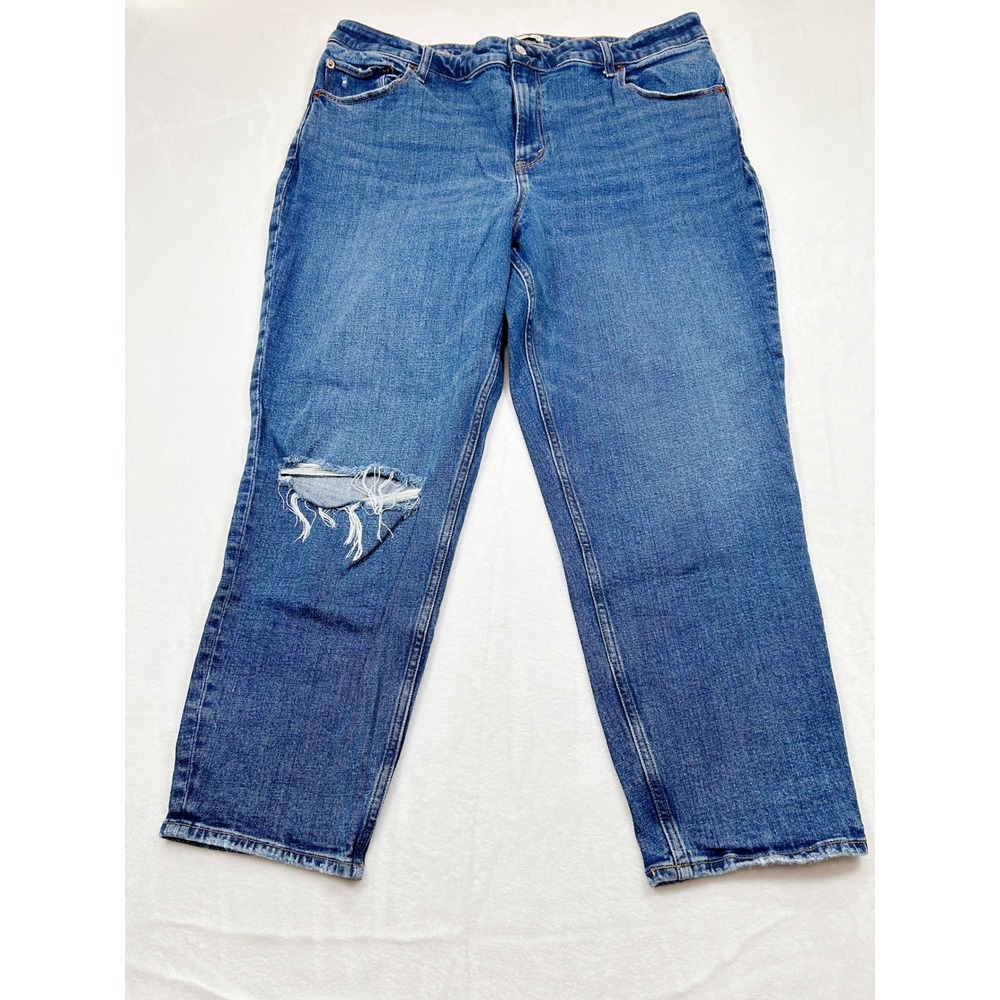 Abercrombie & Fitch Curve Love Mom High Rise Distressed Jeans Blue Size 34 18R